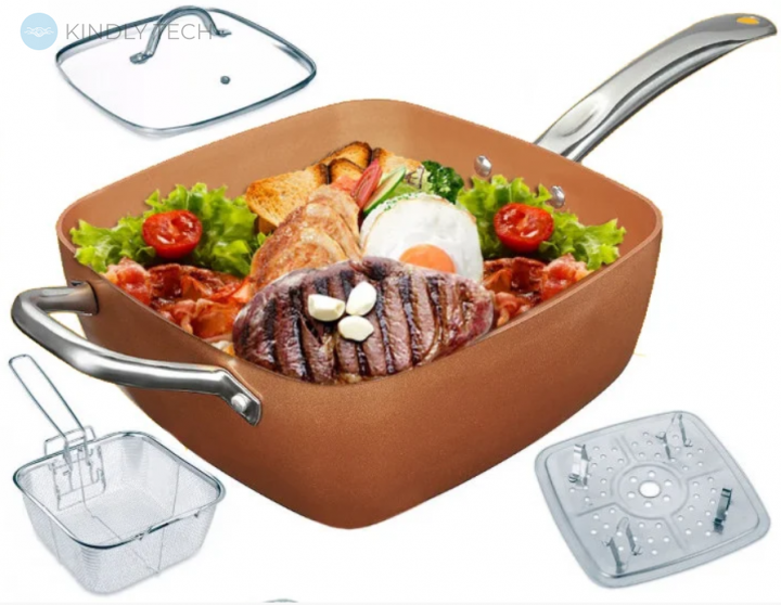 Сковорідка-фрітюрниця пароварка 8 в 1 UNIQUE UN-5251 з антипригарним покриттям Ø 24 см