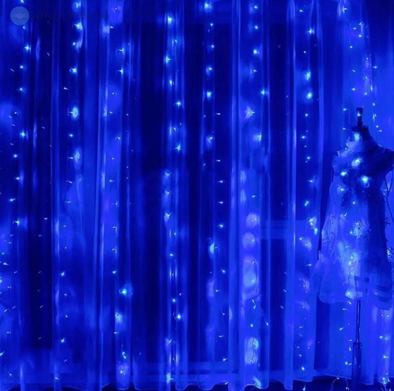 Гірлянда-водоспад (Curtain-Lights) Itrains 480-B внутрішня провід прозора 3х3м, Синій