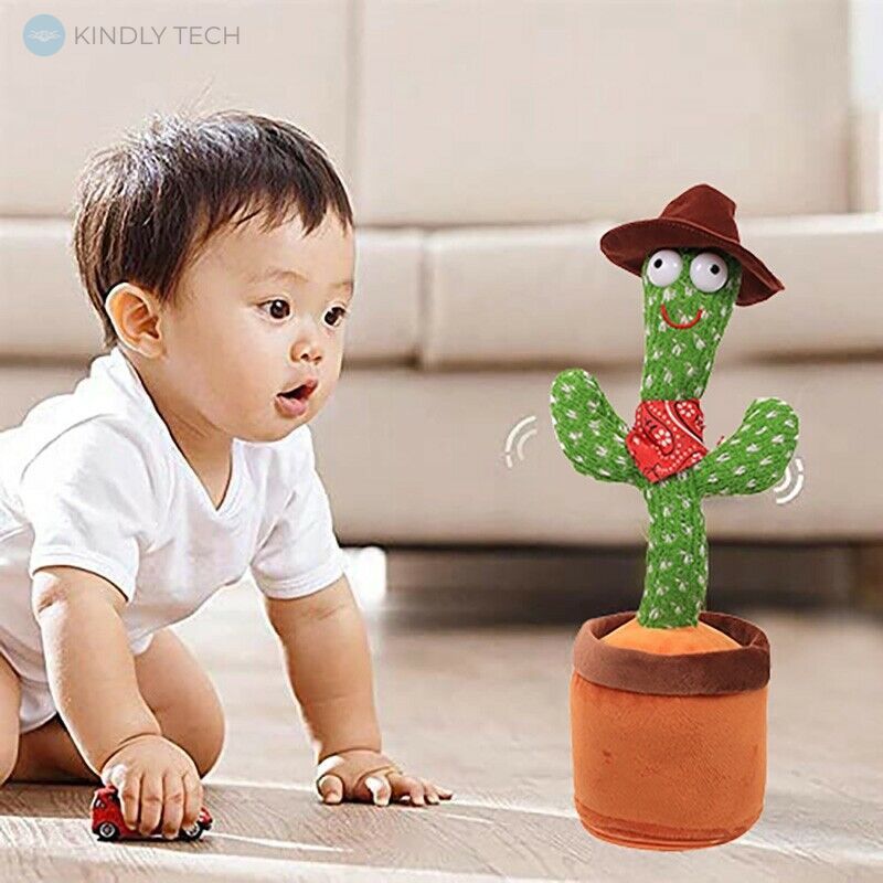 Музыкальная игрушка танцующий кактус Dancing Cactus ковбой в вазоне 34 см