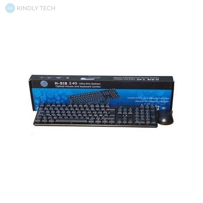 Беспроводная полноразмерная компьютерная клавиатура и мышь H-518 Ultra Thin Fashion