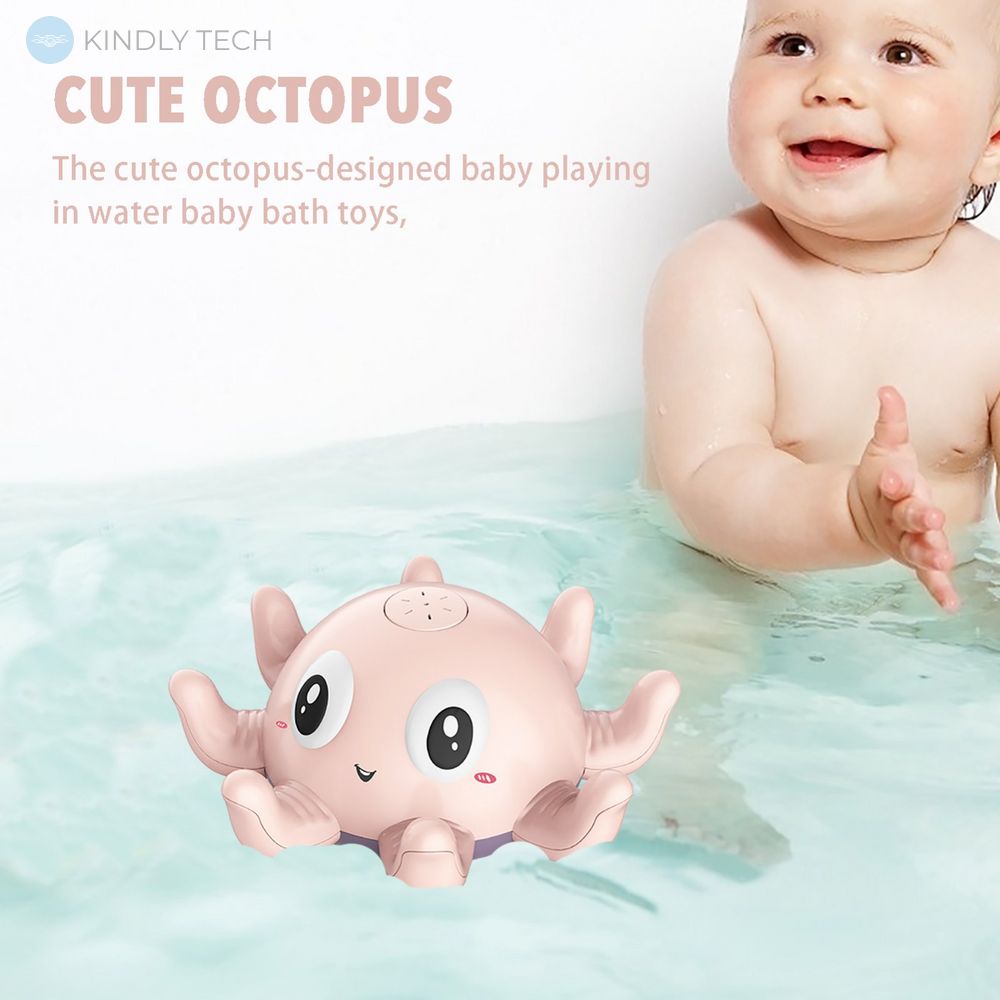 Детская игрушка для купания Sea World "Осьминог" с фонтанчиком и LED подсветкой, Розовый