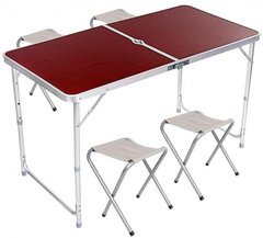 Раскладной стол чемодан Folding Table для пикника со стульями 120х60х70/55 Коричневый