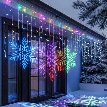 Світлодіодна гірлянда &laquo;Дощ&raquo; 120-SHORT-CURTAIN-M-1N, 5 м, 120 LED, RGB-світіння, білий провід, прозорі циліндричні лампи, 220 В, вулична