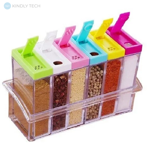 Кухонная подставка для хранения приправ и специй с 6-ю емкостями Seasoning Six Piece Set