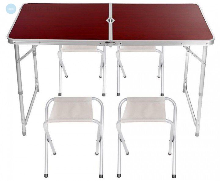 Раскладной стол чемодан Folding Table для пикника со стульями 120х60х70/55 Коричневый