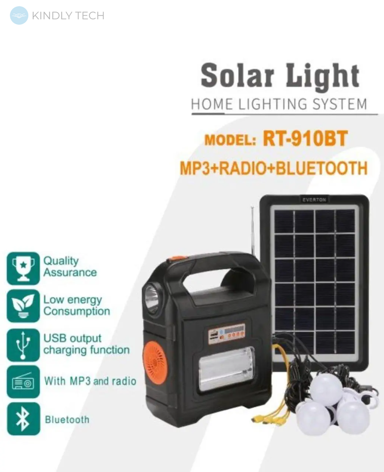 Акумуляторний ліхтар для дому із сонячною панеллю Everton RT-910BT