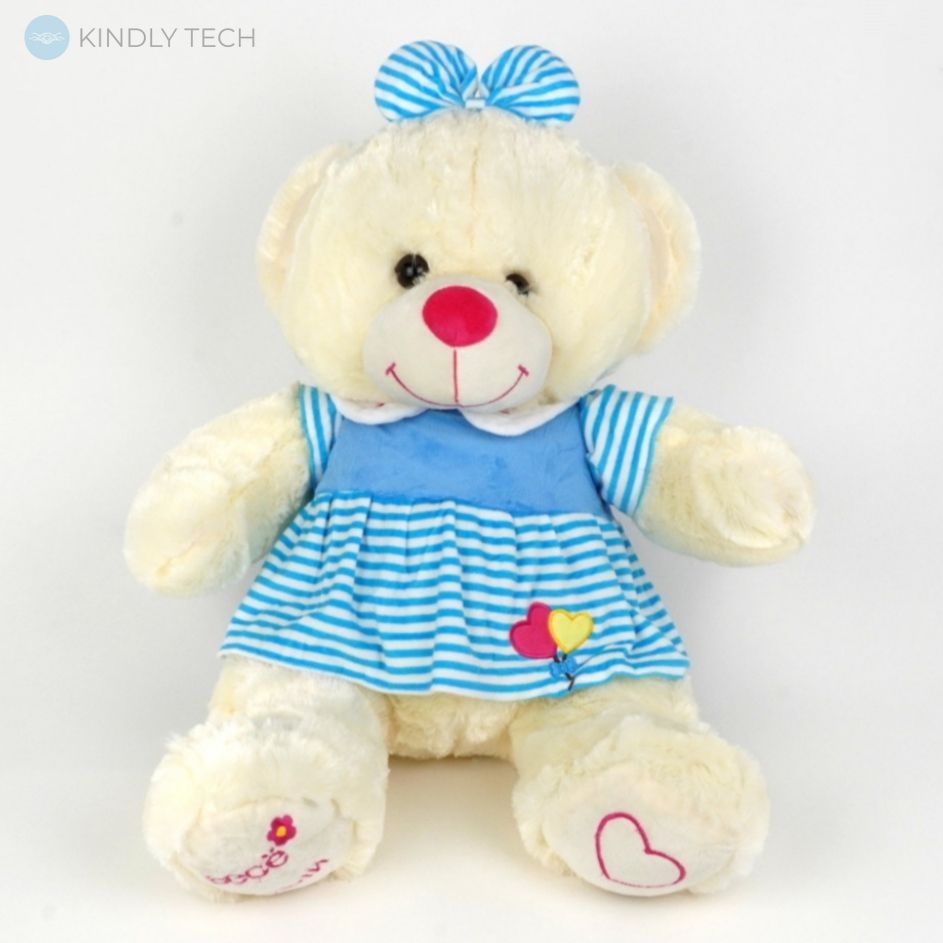 Мягкая игрушка плюшевый Мишка белого цвета, длиной 45 см, с бантиком и платьем, Blue