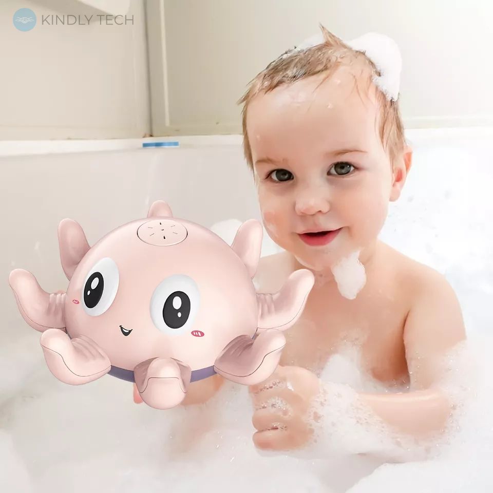 Дитяча іграшка для купання Sea World "Восьминіг" з фонтанчиком та LED підсвічуванням, Рожевий