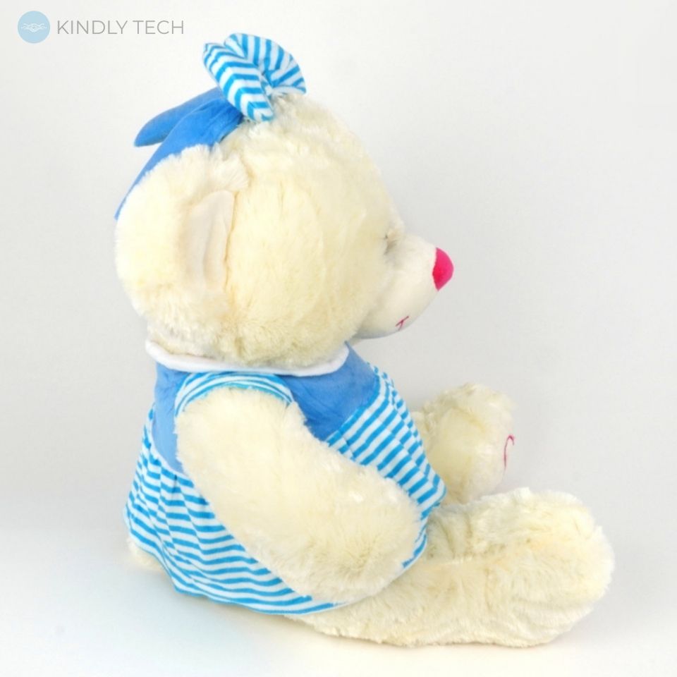 М'яка іграшка плюшевий Ведмедик білого кольору, довжиною 45 см, з бантиком і сукнею, Blue