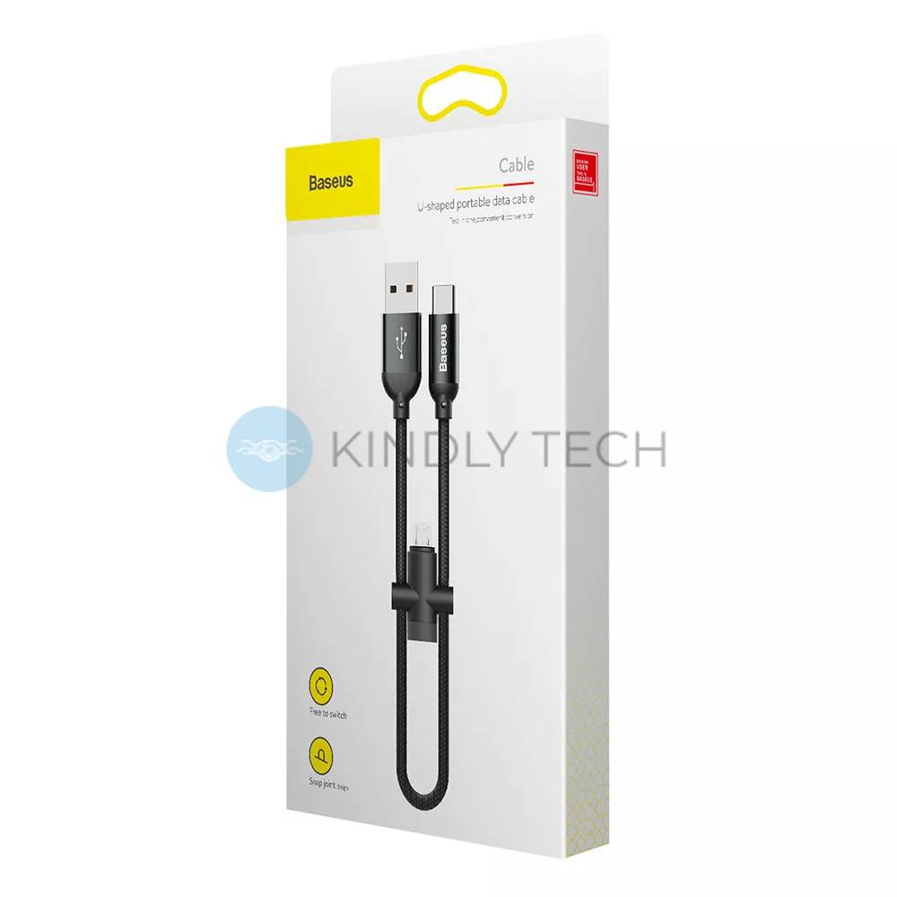 Кабель 2 in 1 ( M , C ) 2.4A (0.23m) &mdash; Baseus (CAMUTC-01) U-shaped Portable data Black