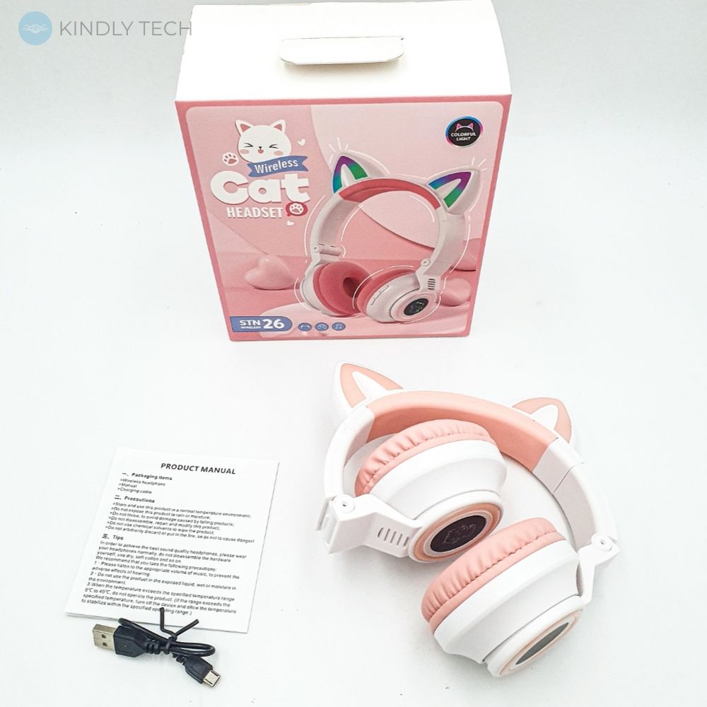 Навушники бездротові LED з котячими вушками STN-26, White