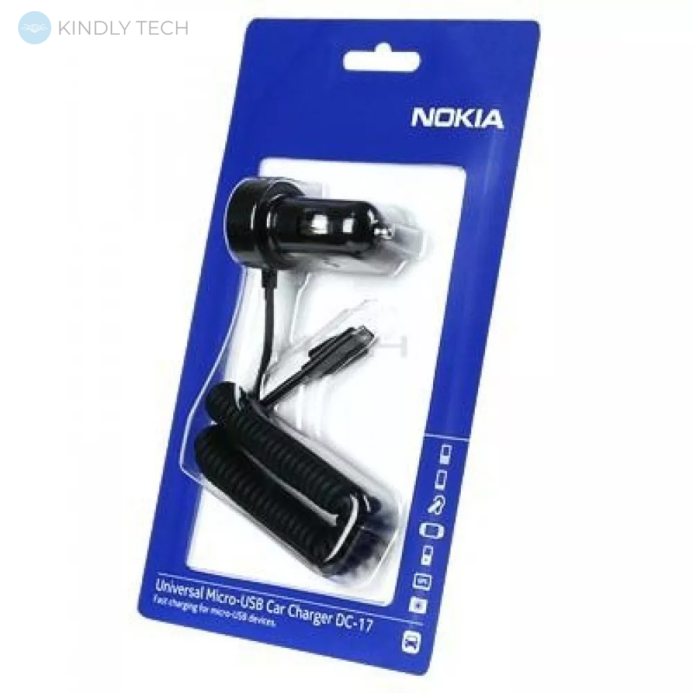Автомобильное зарядное устройство Car Charger | 00W | 1U | Original | Micro Cable(1m) — Nokia (DC-17) Blister