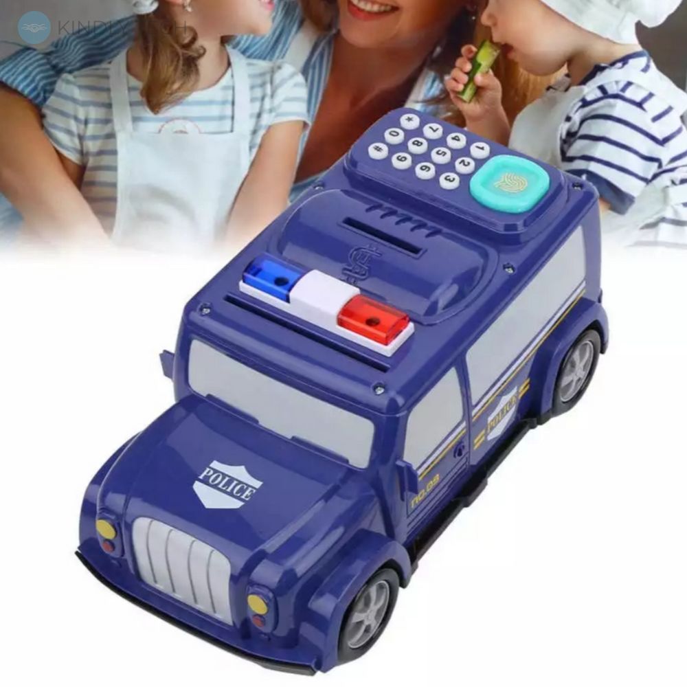 Игрушечный сейф-копилка с кодом и сканером отпечатка пальца "Полицейская машина"