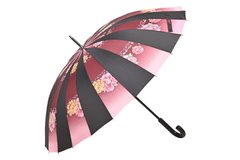 Большой зонт-трость полуавтомат "Monsoon" на 24 спицы, Черно-бордовый с цветочным принтом