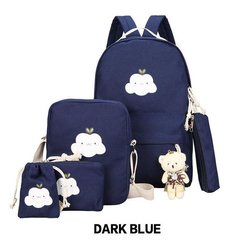 Рюкзак шкільний, набір 5 в 1 (рюкзак, сумка, пенал, косметичка, мішечок) "Хмара" dark blue