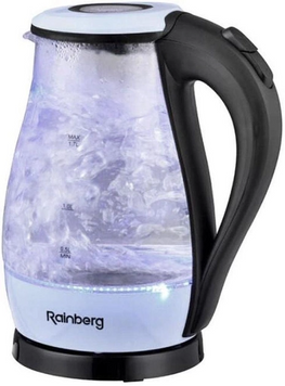 Скляний електрочайник Rainberg RB-914, 2200 Вт, 2 літри, Синій