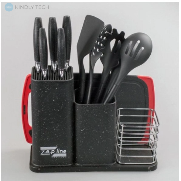 Набор кухонных принадлежностей и ножей с подставкой Zepline ZP-045 (14 предметов)
