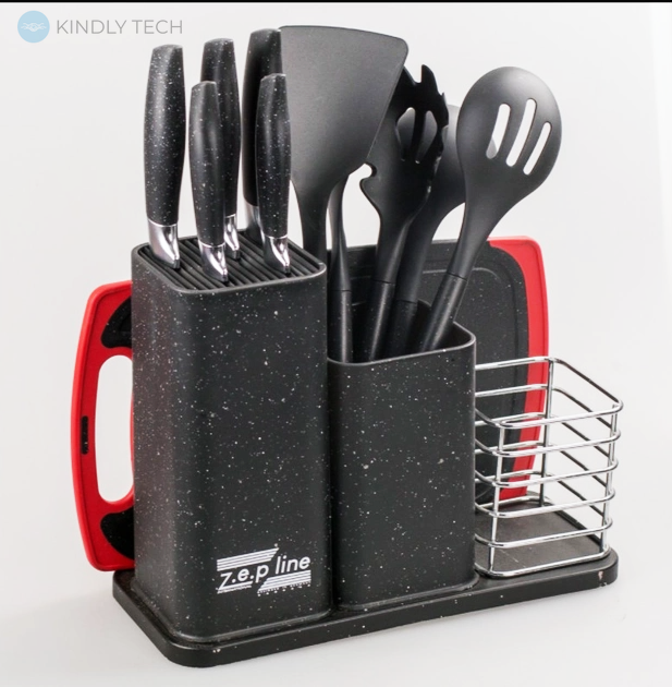 Набір кухонного приладдя та ножів з підставкою Zepline ZP-045 (14 предметів)