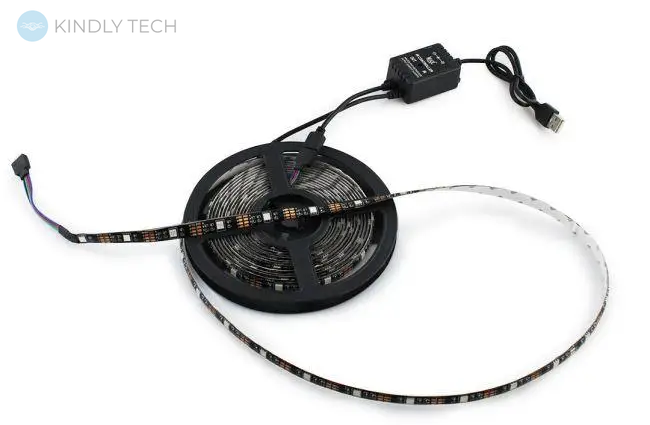 Світлодіодна стрічка (Rope-Lights) SMD5050-RGB bluetooth універсальна чорний провід 5м, Різнокольорова