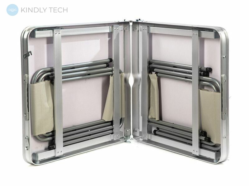 Посилений розкладний стіл валізу Folding Table для пікніка зі стільцями 120х60х70 / 55 Зелений