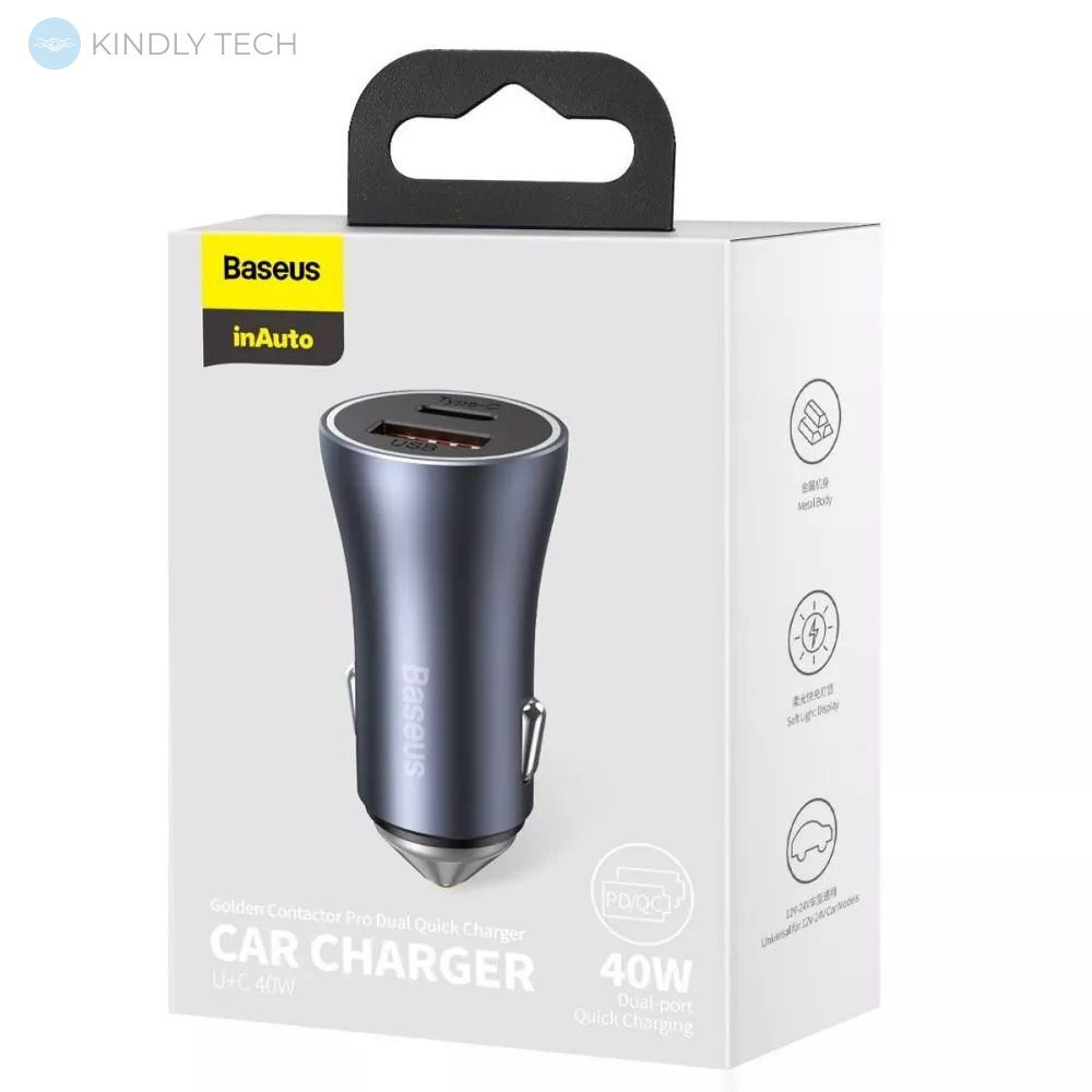Автомобильное зарядное устройство Car Charger | 40W | 1U | 1C — Baseus (CCJD-0) Golden Contactor Pro Dual Quick Charger — Dark Gray