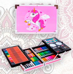 Набор художника для творчества "Единорог" 145 предметов в алюминиевом чемодане, Розовый