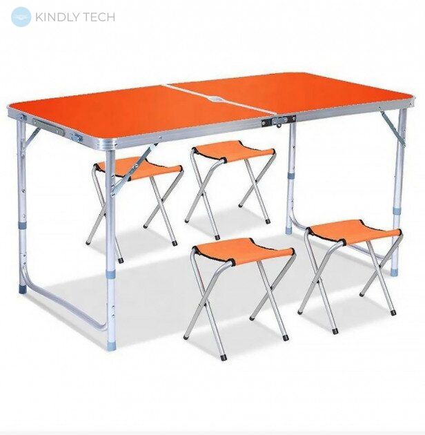 Розкладний стіл валізу Folding Table для пікніка зі стільцями 120х60х70 / 55 Помаранчевий