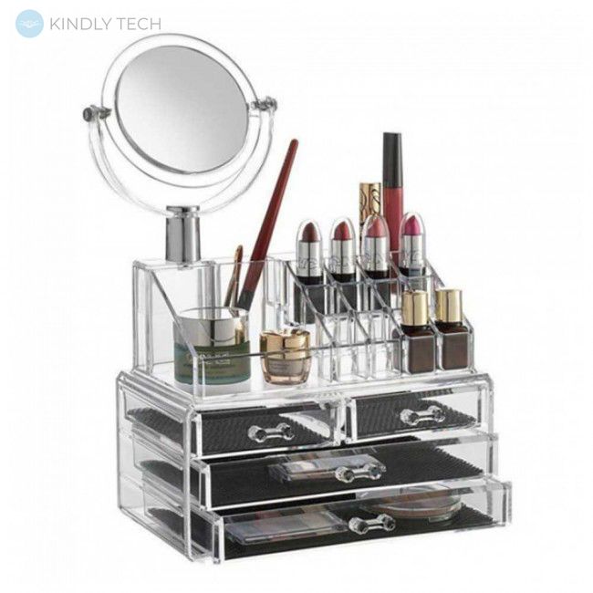 Акриловий органайзер для косметики із дзеркалом Cosmetic Storage Box CX-8702