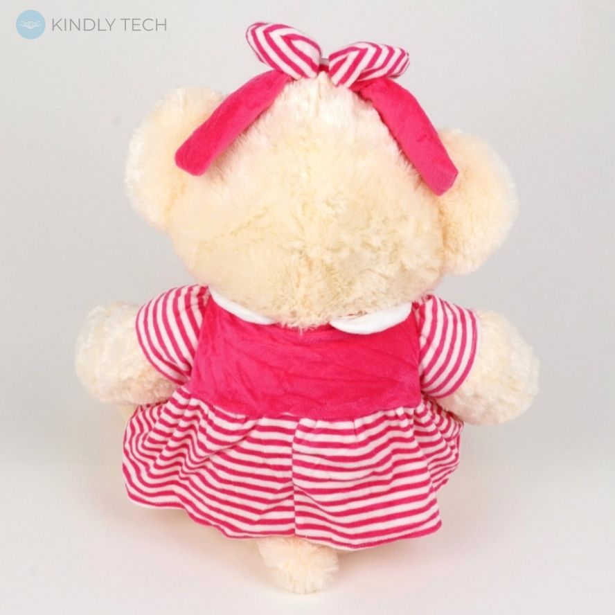 Мягкая игрушка плюшевый Мишка белого цвета, длиной 45 см, с бантиком и платьем, Pink