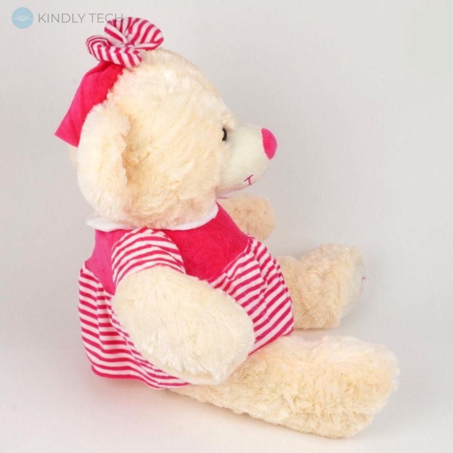 М'яка іграшка плюшевий Ведмедик білого кольору, довжиною 45 см, з бантиком і сукнею, Pink