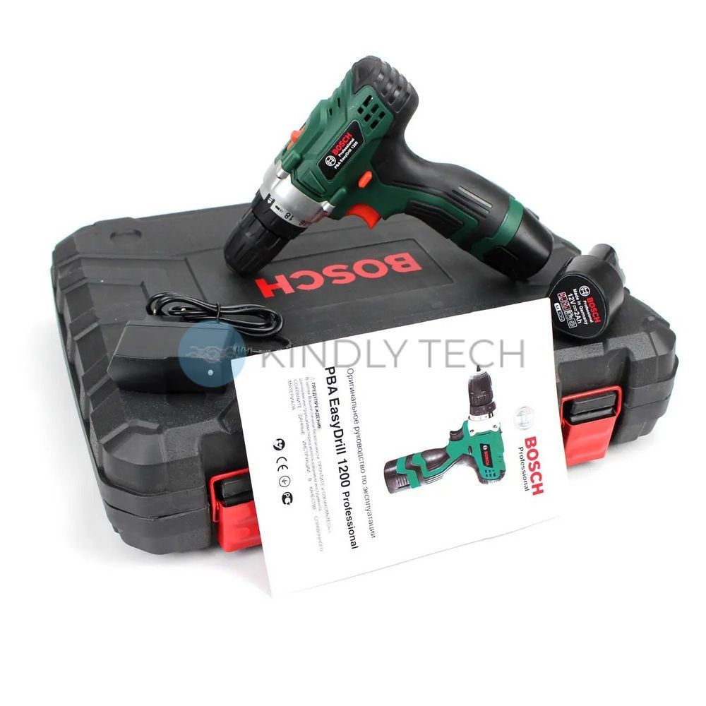 Акумуляторний шуруповерт Bosch PBA EasyDrill 1200 (12V, 2Ah) з набором інструментів