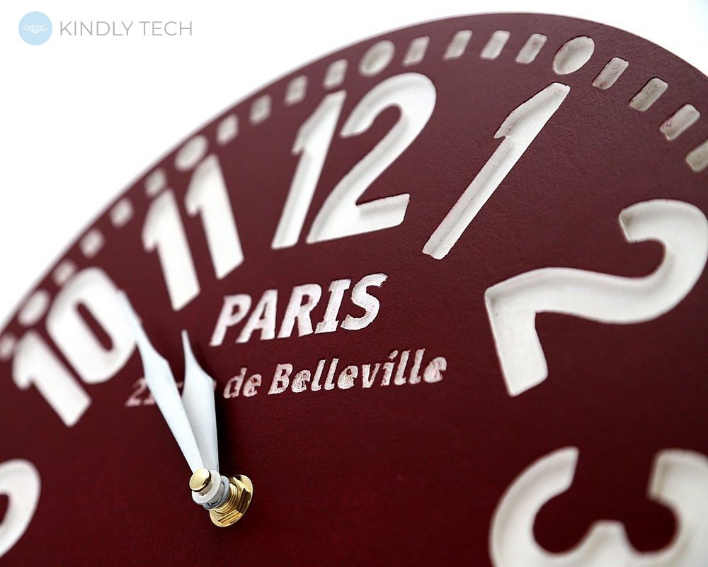 Настінні ретро годинник «Париж» (колір бордо), бордовий