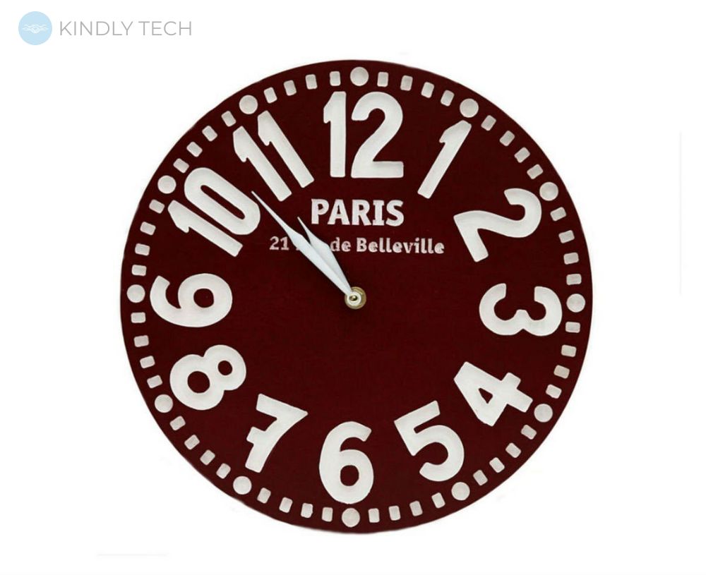 Настенные ретро часы «Париж» (цвет бордо), бордовий