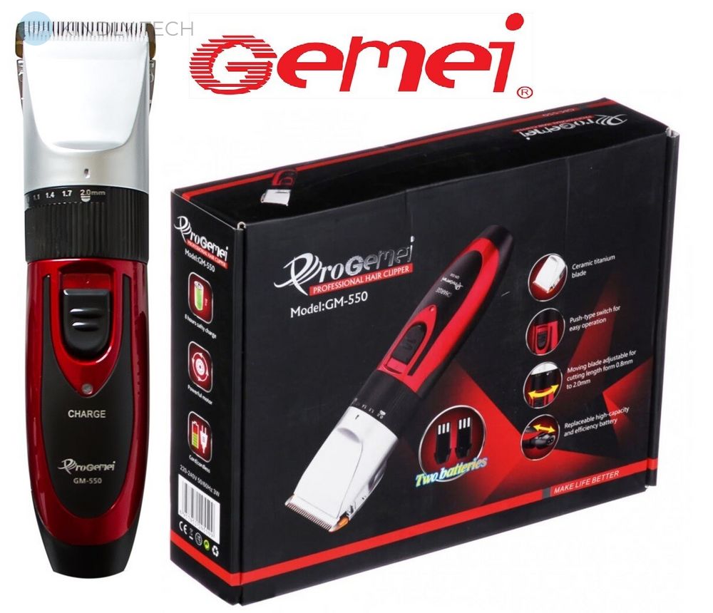 Машинка для стрижки волос Gemei Gm-550 с двумя аккумуляторами - керамические ножи