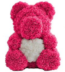 НАБОР АКЦИЯ!!! Мишка с сердцем из искусственных 3D роз 40 см + набор мыла из розы и кулоном в подарочной упаковке