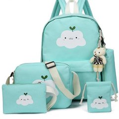 Рюкзак школьный, набор 5 в 1 (рюкзак, сумка, пенал, косметичка, мешочек) "Облачко" turquoise