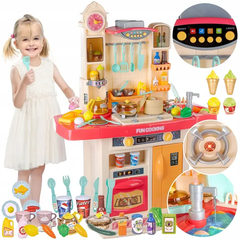 Детская большая интерактивная кухня с водой Fun Cooking с подсветкой, звуком, паром, Розовая