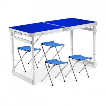 Усиленный раскладной стол чемодан Folding Table для пикника со стульями 120х60х70/55 Синий