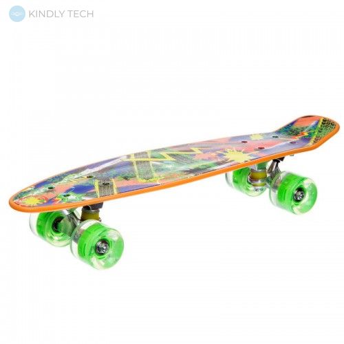 Скейт Пенни Борд (Penny Board 881) со светящимися колесами, Персиковый