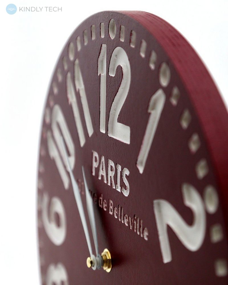 Настінні ретро годинник «Париж» (колір бордо), бордовий