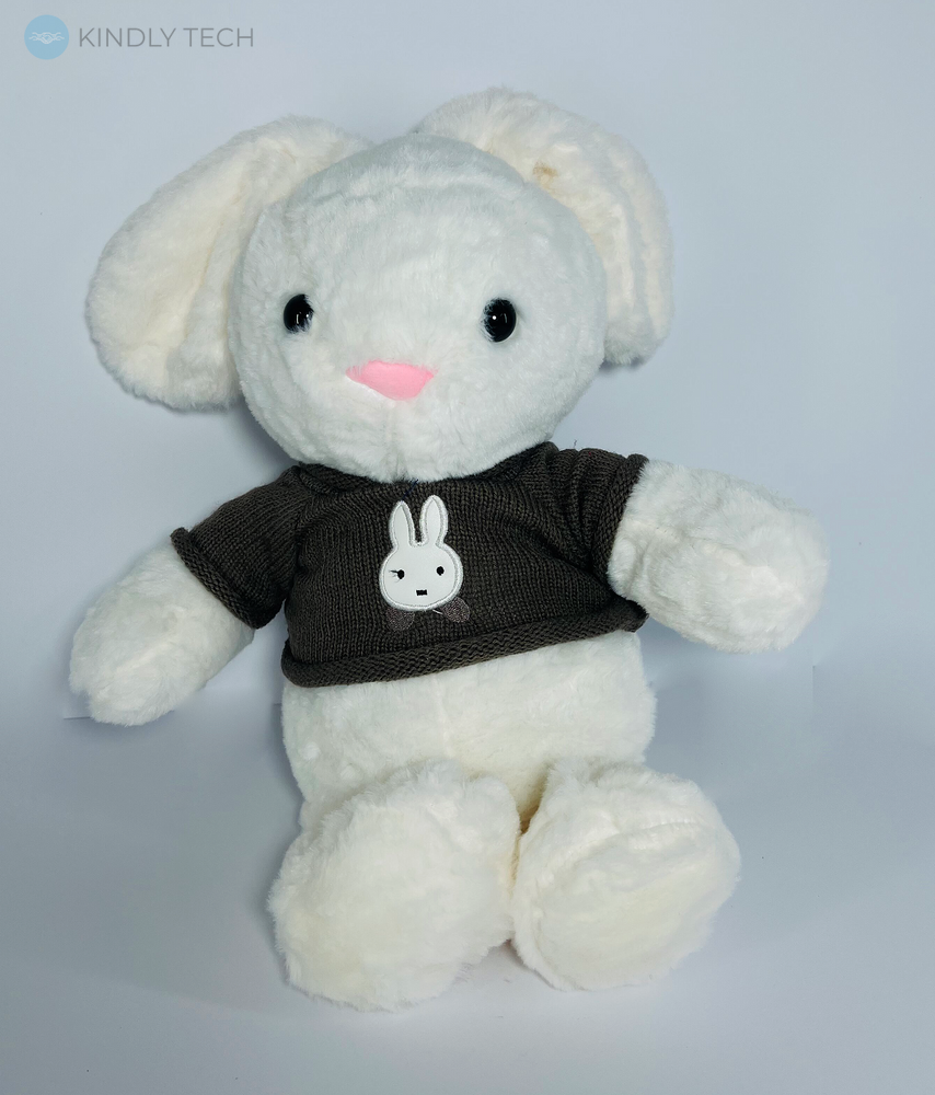 Мягкая игрушка плюшевый Зайчик белого цвета, длиной 30 см, в свитере