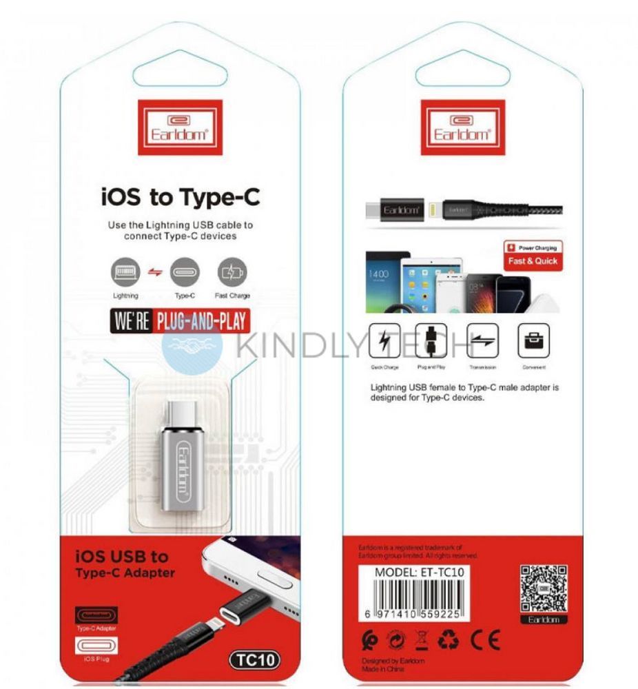 Адаптер USB-C на Lightning Earldom ET-TC10 сріблястого кольору