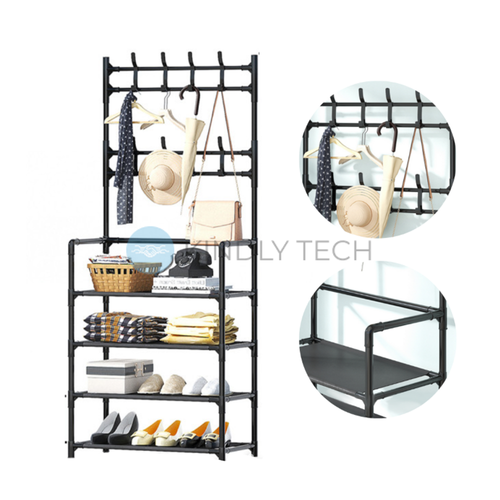 Напольная вешалка стойка 60х29.5х151 см для одежды с полками New simple floor clothes rack