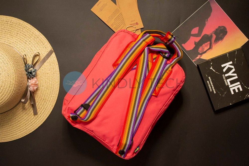 Рюкзак Fjallraven Kanken Classic Красный с радужными ручками