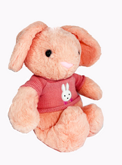 Мягкая игрушка плюшевый Зайчик розового цвета, длиной 30 см, в свитере