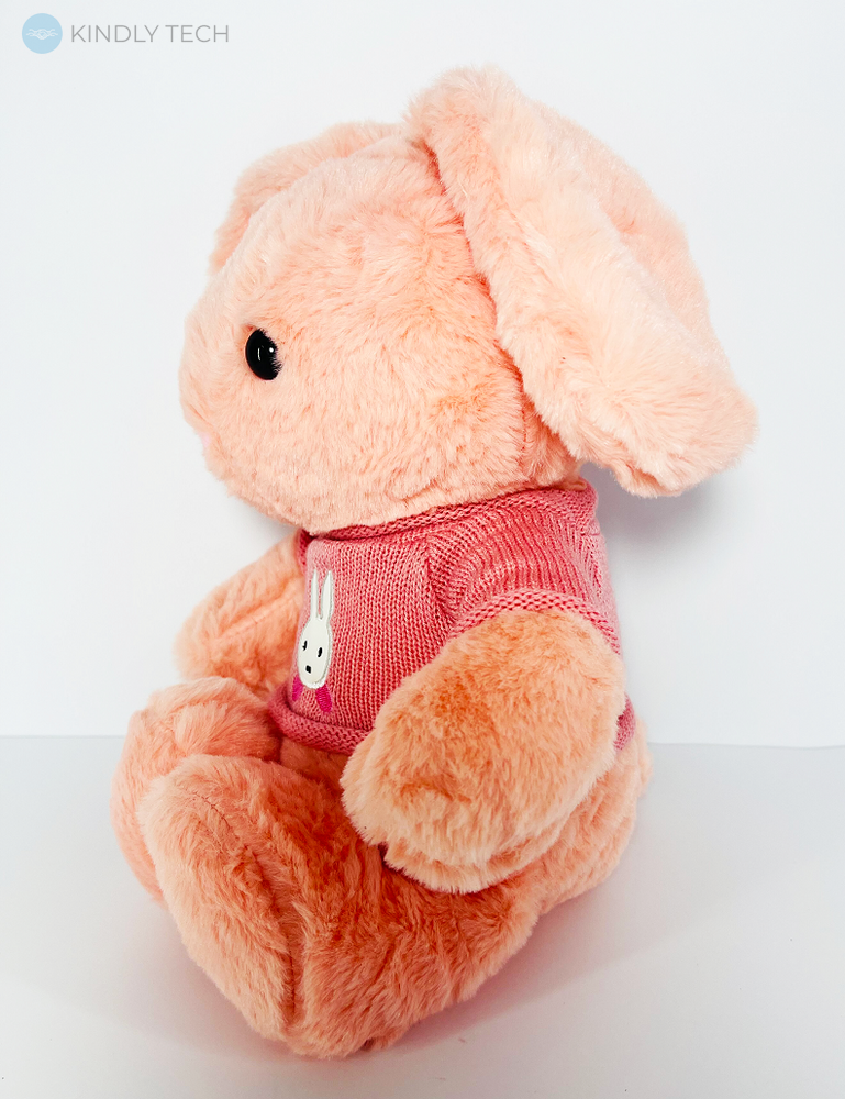 Мягкая игрушка плюшевый Зайчик розового цвета, длиной 30 см, в свитере