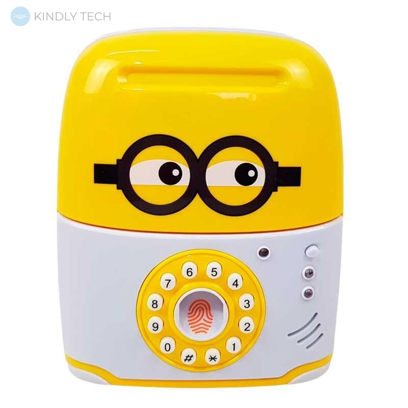 Электронная копилка, сейф "Миньон с большими глазами круглая" для детей с кодовым замком