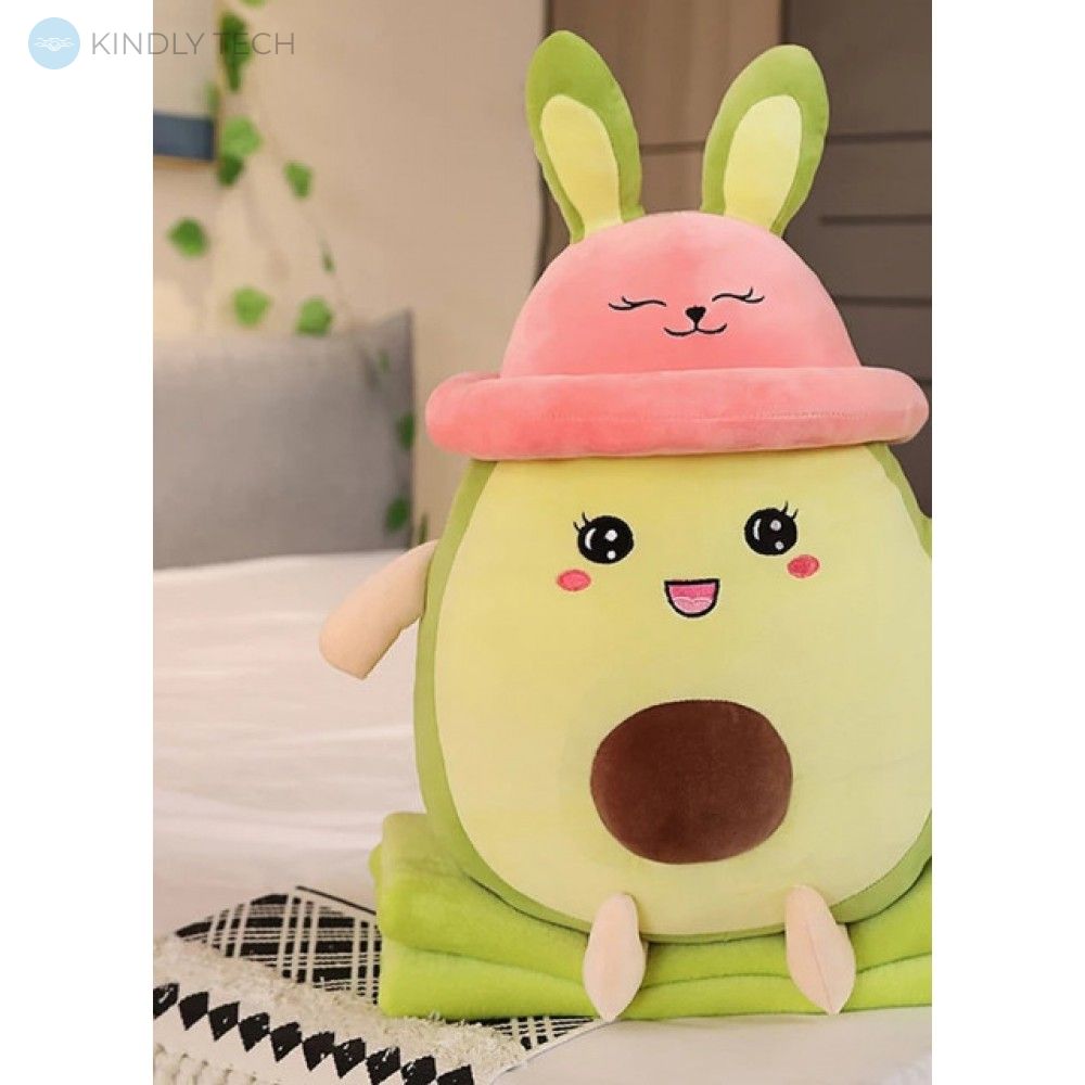 Плед-подушка, игрушка 3в1 авокадо в розовой кепке 50 см