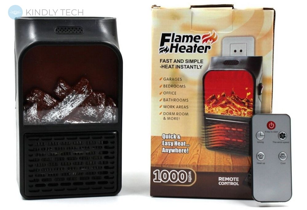 Портативний обігрівач з імітацією каміна і LED дисплеєм Flame Heater 1000W