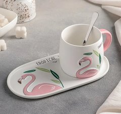 Керамический чайный набор (чашка и блюдце) Tropical Flamingo